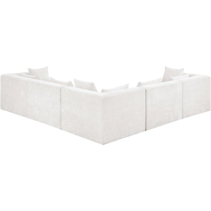 Stellar 114" Cream Chenille Fabric Upholstered 5Pc. Modular Sectional
