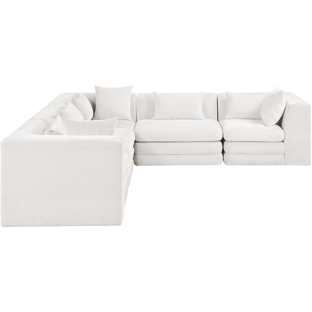 Stellar 114" Cream Chenille Fabric Upholstered 5Pc. Modular Sectional