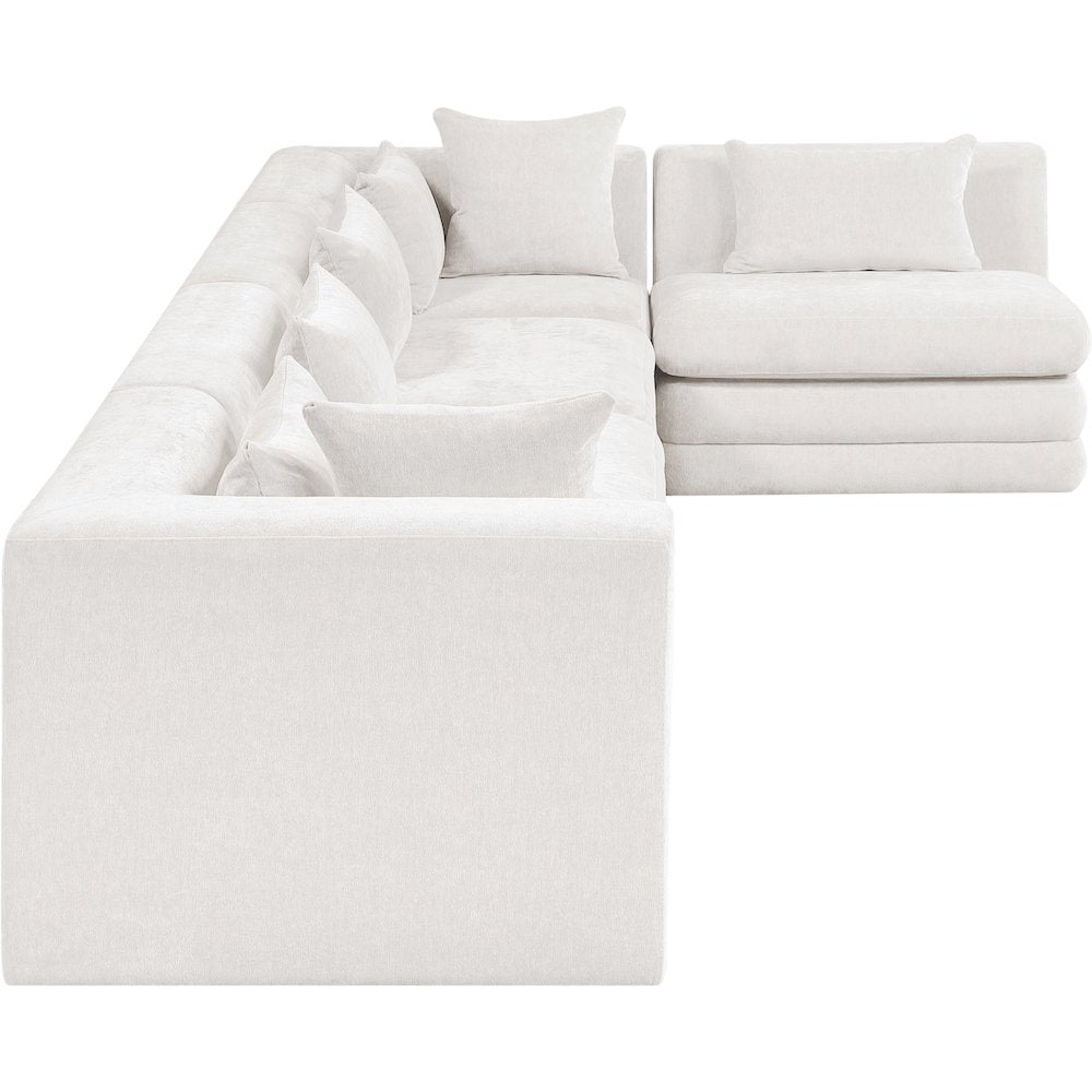 Stellar 152" Cream Chenille Fabric Upholstered 5Pc. Modular Sectional
