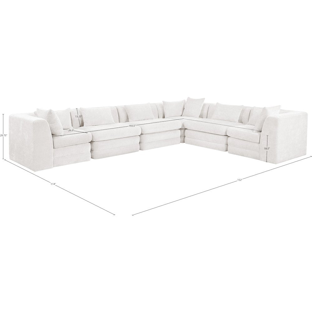 Stellar 152" Cream Chenille Fabric Upholstered 6Pc. Modular Sectional