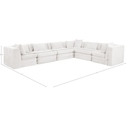 Stellar 152" Cream Chenille Fabric Upholstered 6Pc. Modular Sectional