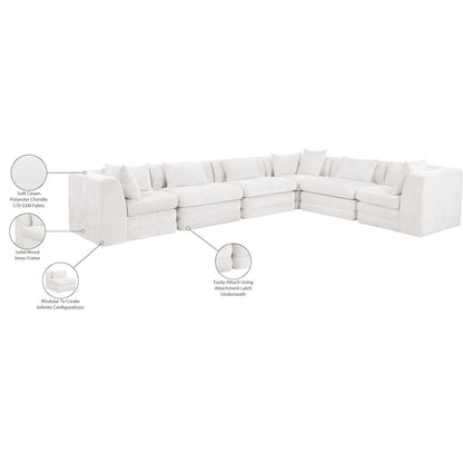 Stellar 152" Cream Chenille Fabric Upholstered 6Pc. Modular Sectional