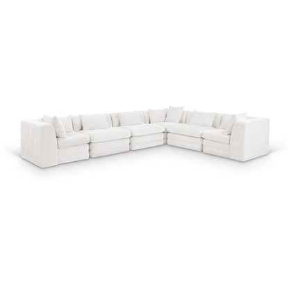 Stellar 152" Cream Chenille Fabric Upholstered 6Pc. Modular Sectional