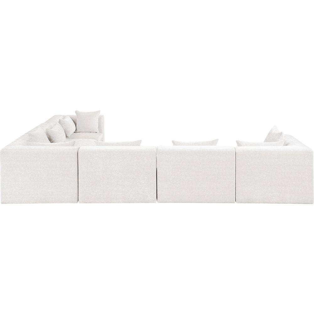 Stellar 152" Cream Chenille Fabric Upholstered 6Pc. Modular Sectional