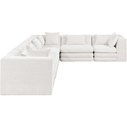 Stellar 152" Cream Chenille Fabric Upholstered 6Pc. Modular Sectional