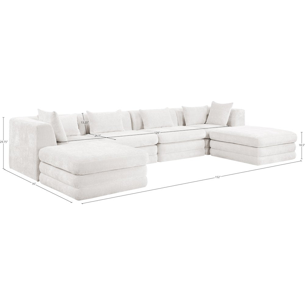Stellar 152" Cream Chenille Fabric Upholstered 6Pc. Modular Sectional
