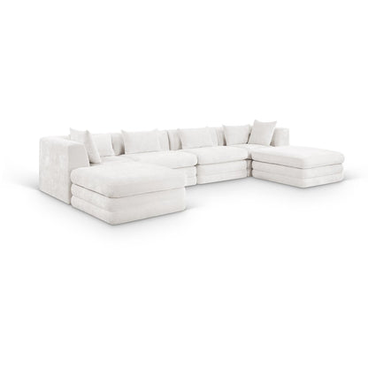 Stellar 152" Cream Chenille Fabric Upholstered 6Pc. Modular Sectional