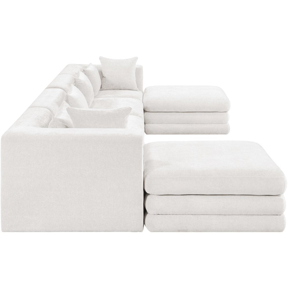 Stellar 152" Cream Chenille Fabric Upholstered 6Pc. Modular Sectional