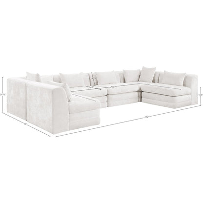 Stellar 152" Cream Chenille Fabric Upholstered 6Pc. Modular Sectional