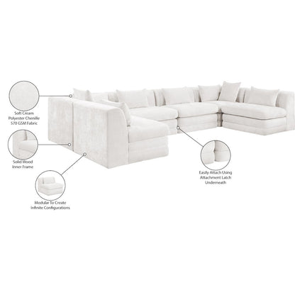 Stellar 152" Cream Chenille Fabric Upholstered 6Pc. Modular Sectional
