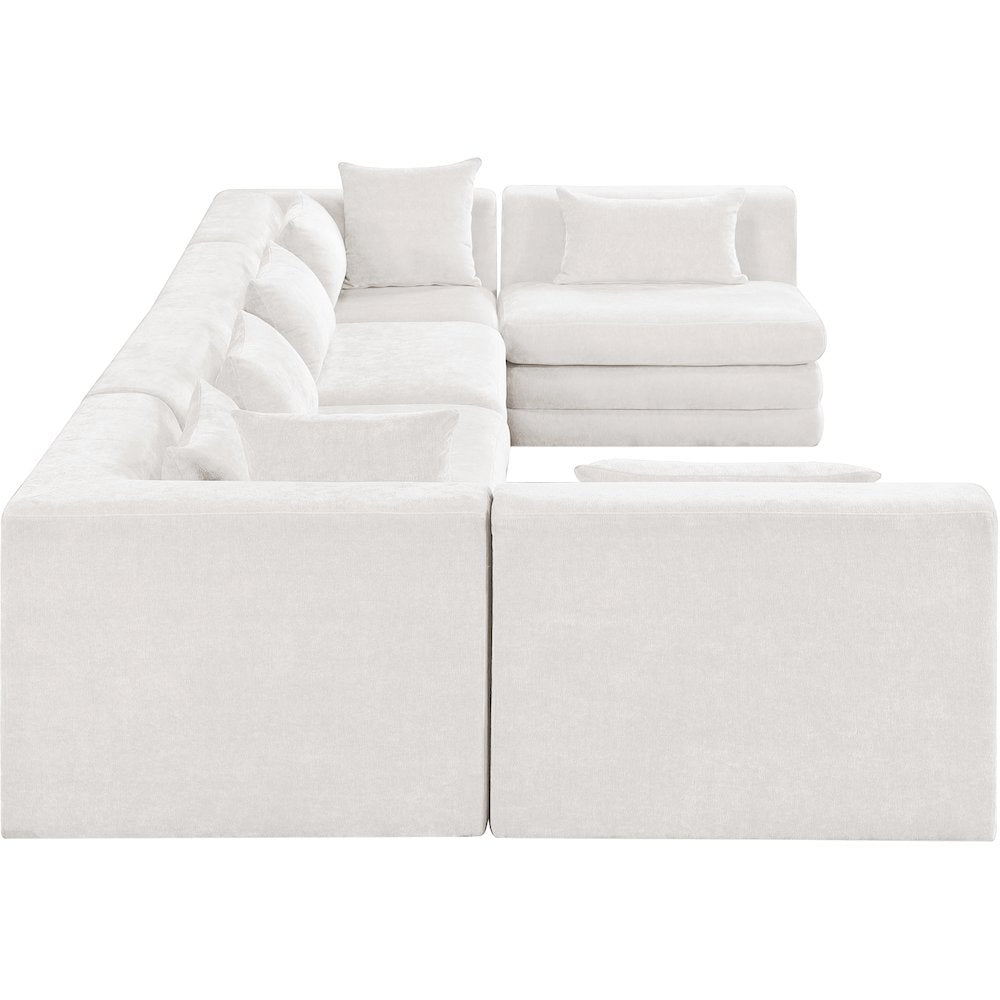 Stellar 152" Cream Chenille Fabric Upholstered 6Pc. Modular Sectional