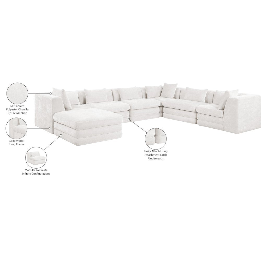 Stellar 152" Cream Chenille Fabric Upholstered 7Pc. Modular Sectional