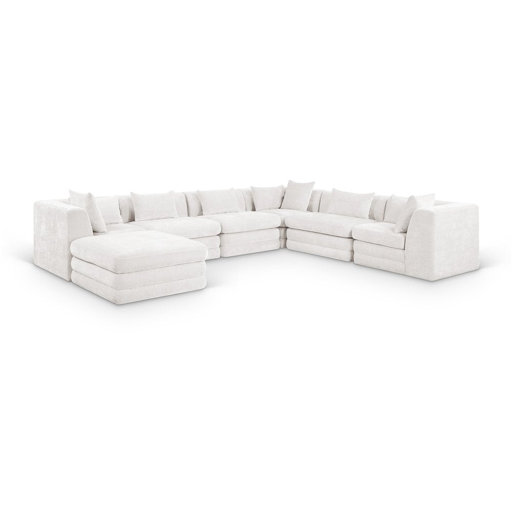 Stellar 152" Cream Chenille Fabric Upholstered 7Pc. Modular Sectional