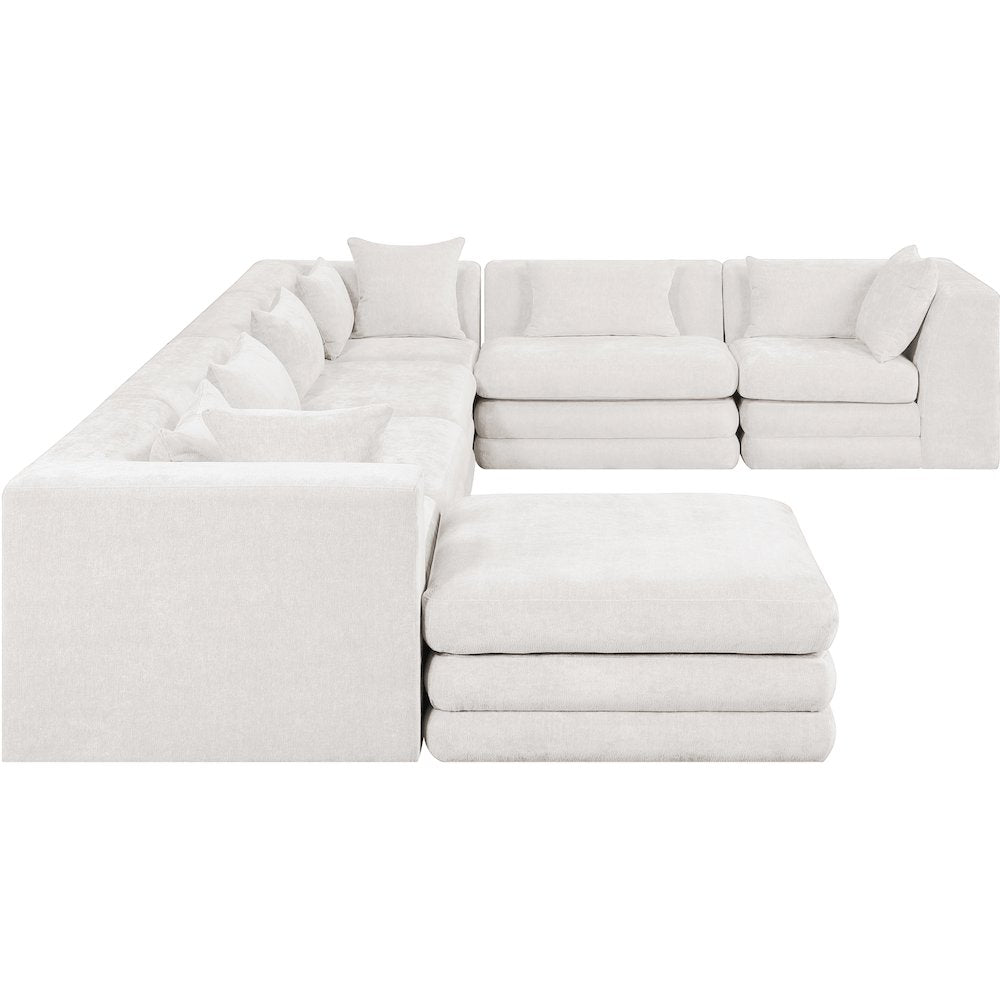 Stellar 152" Cream Chenille Fabric Upholstered 7Pc. Modular Sectional