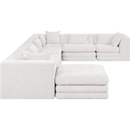 Stellar 152" Cream Chenille Fabric Upholstered 7Pc. Modular Sectional