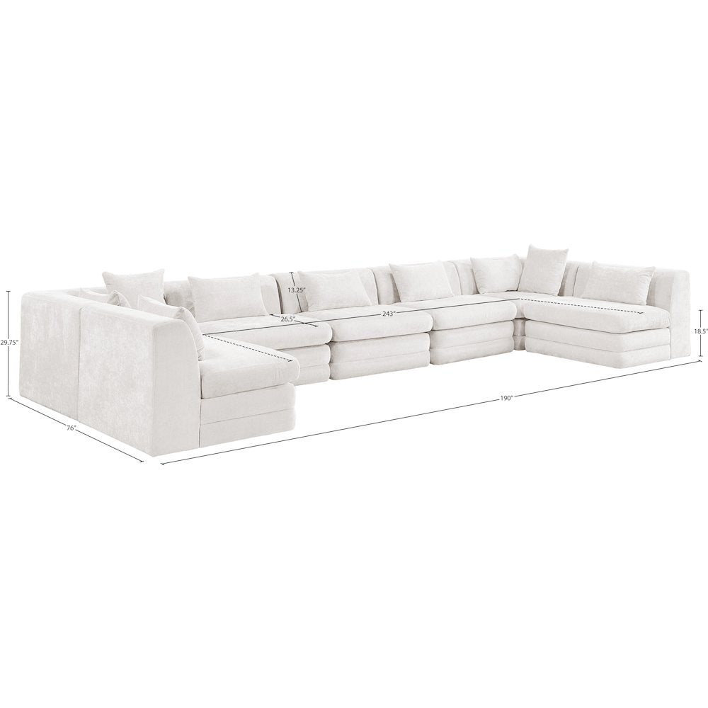 Stellar 190" Cream Chenille Fabric Upholstered 7Pc. Modular Sectional