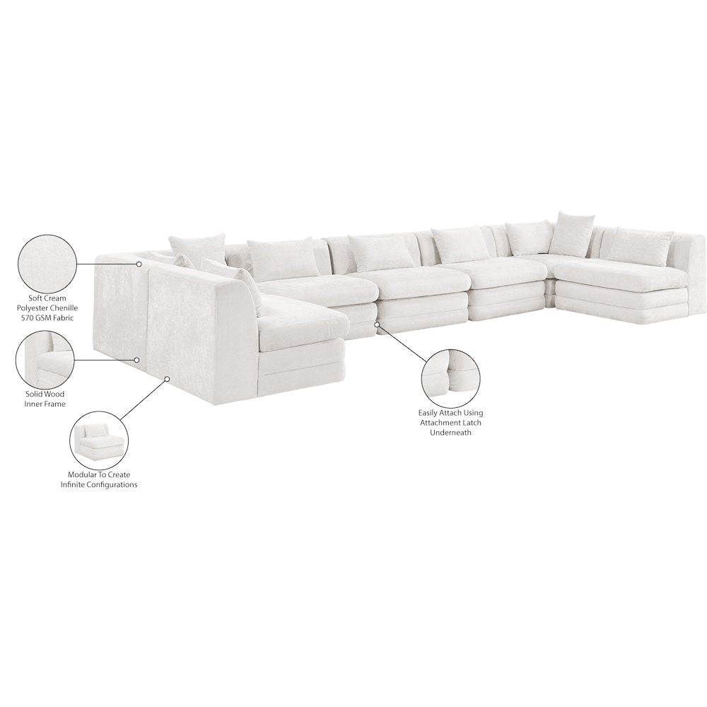 Stellar 190" Cream Chenille Fabric Upholstered 7Pc. Modular Sectional