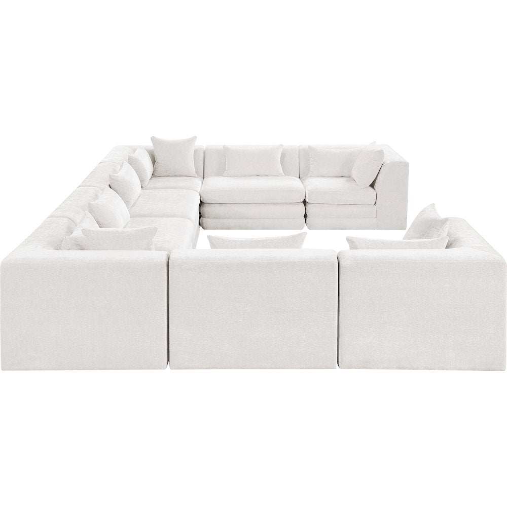 Stellar 152" Cream Chenille Fabric Upholstered 8Pc. Modular Sectional
