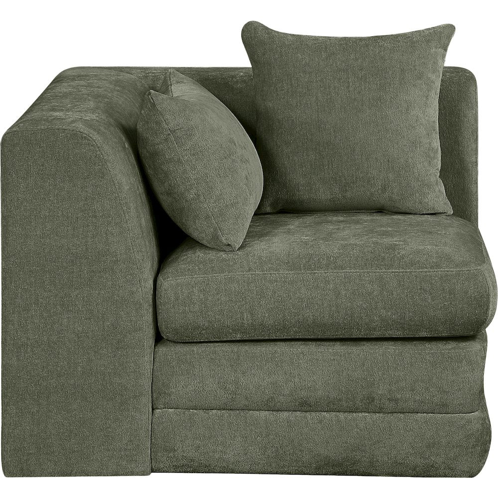 Stellar Green Chenille Fabric Upholstered Modular Corner Chair