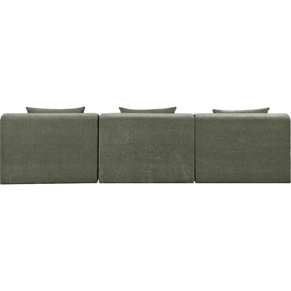 Stellar 114" Green Chenille Fabric Upholstered 3pc. Modular Sofa