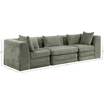 Stellar 114" Green Chenille Fabric Upholstered 3pc. Modular Sofa