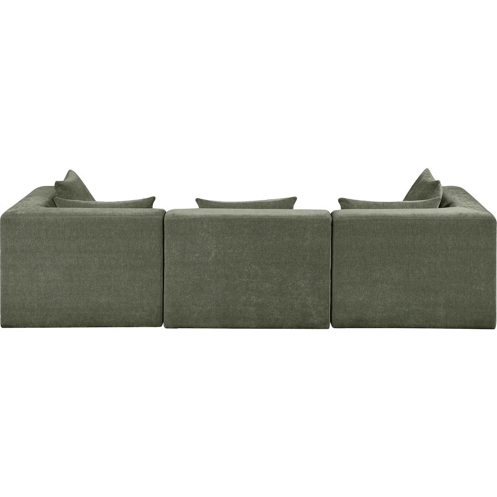 Stellar 114" Green Chenille Fabric Upholstered 3pc. Modular Sofa