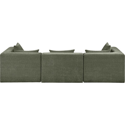 Stellar 114" Green Chenille Fabric Upholstered 3pc. Modular Sofa