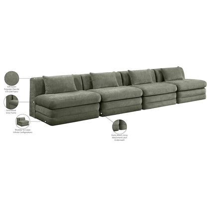 Stellar 152" Green Chenille Fabric Upholstered 4pc. Modular Sofa
