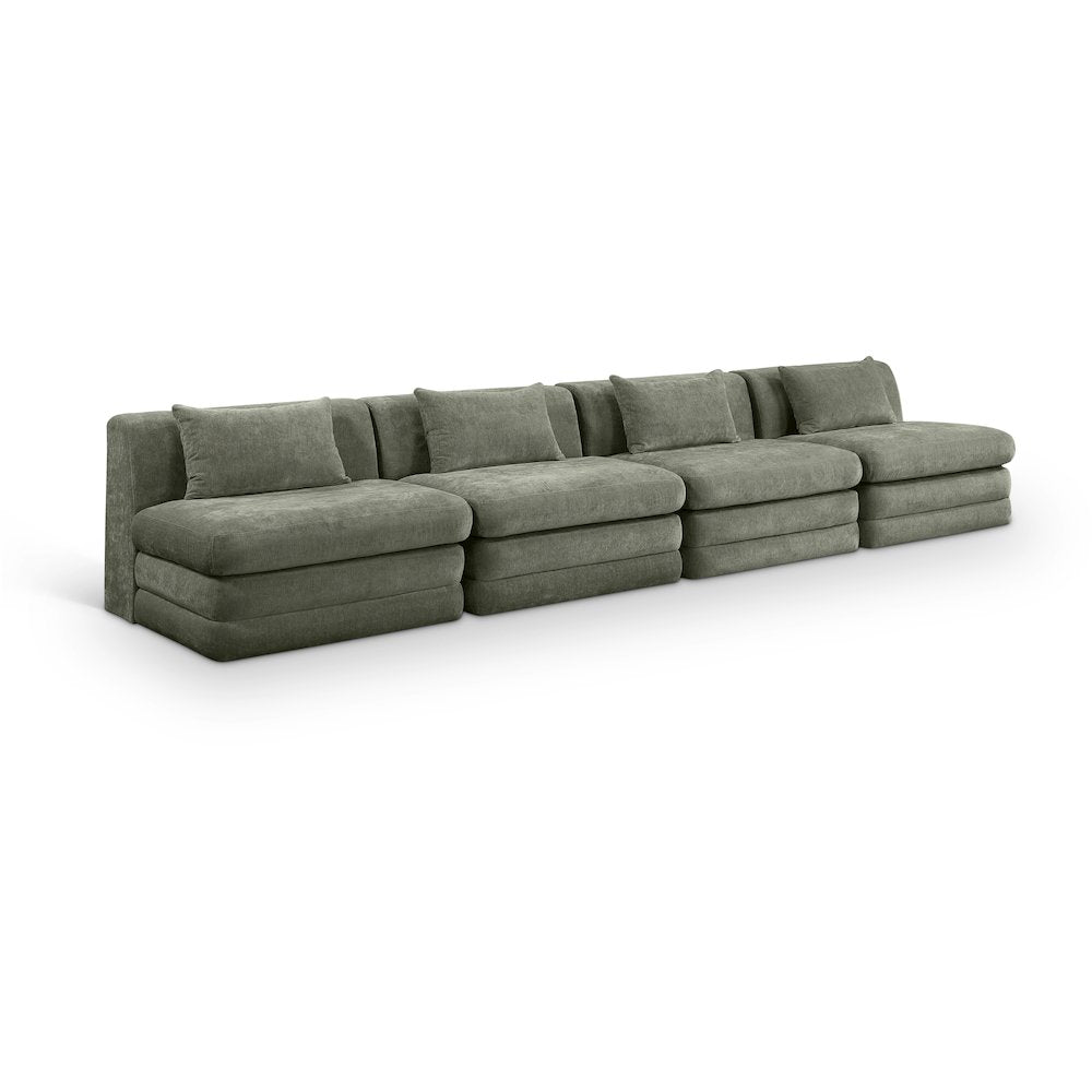 Stellar 152" Green Chenille Fabric Upholstered 4pc. Modular Sofa