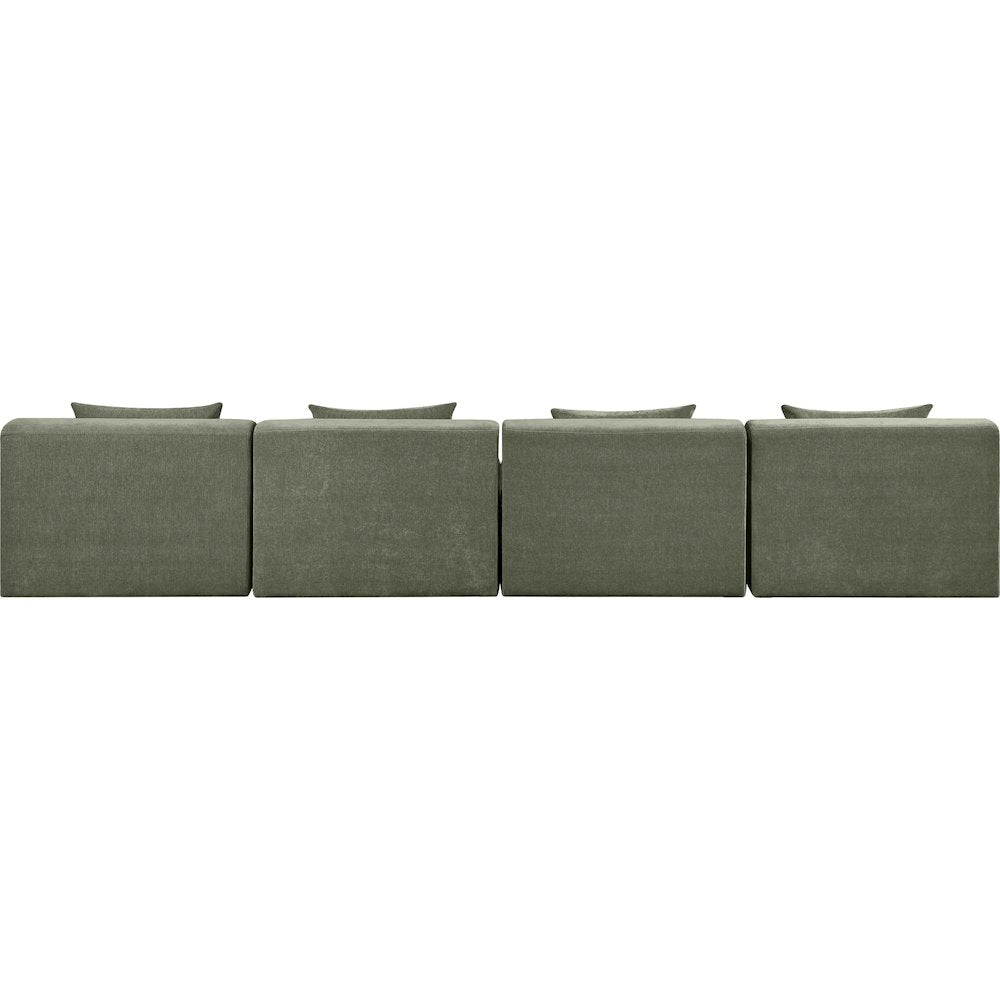 Stellar 152" Green Chenille Fabric Upholstered 4pc. Modular Sofa