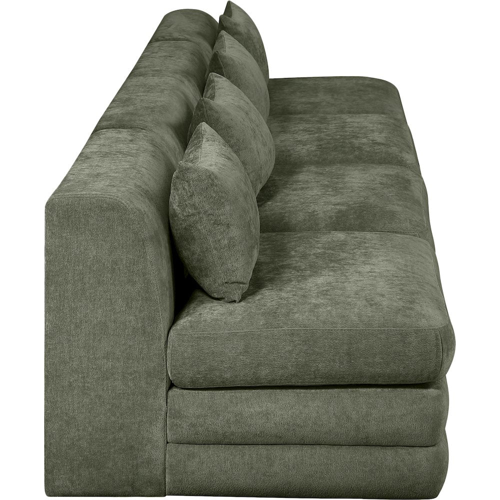 Stellar 152" Green Chenille Fabric Upholstered 4pc. Modular Sofa