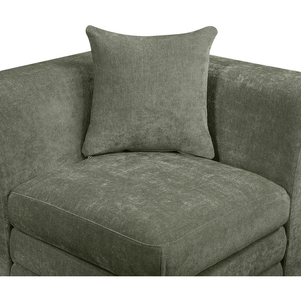 Stellar 152" Green Chenille Fabric Upholstered 4pc. Modular Sofa