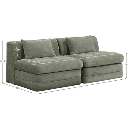 Stellar 76" Green Chenille Fabric Upholstered 2pc. Modular Loveseat