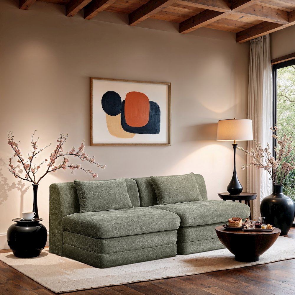 Stellar 76" Green Chenille Fabric Upholstered 2pc. Modular Loveseat