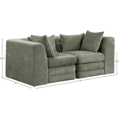 Stellar 76" Green Chenille Fabric Upholstered 2pc. Modular Loveseat