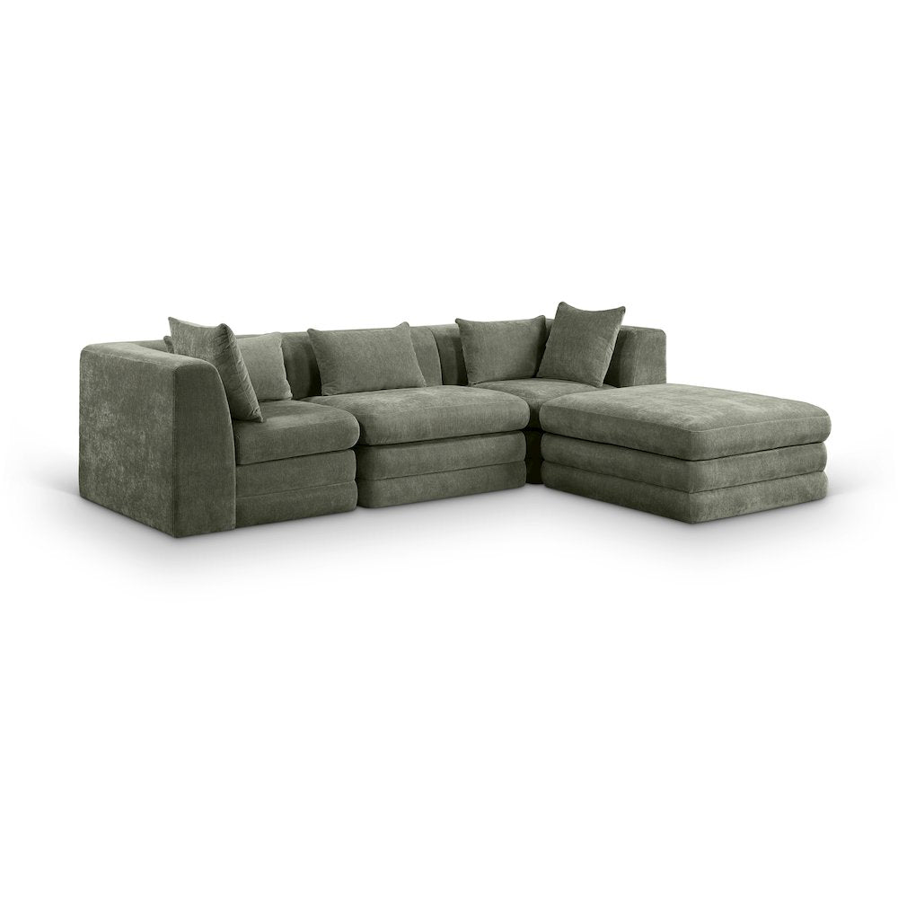 Stellar 114" Green Chenille Fabric Upholstered 4Pc. Modular Sectional