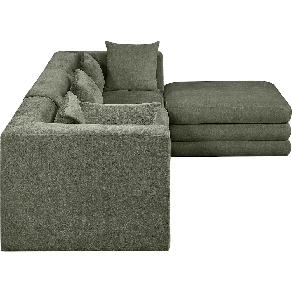 Stellar 114" Green Chenille Fabric Upholstered 4Pc. Modular Sectional