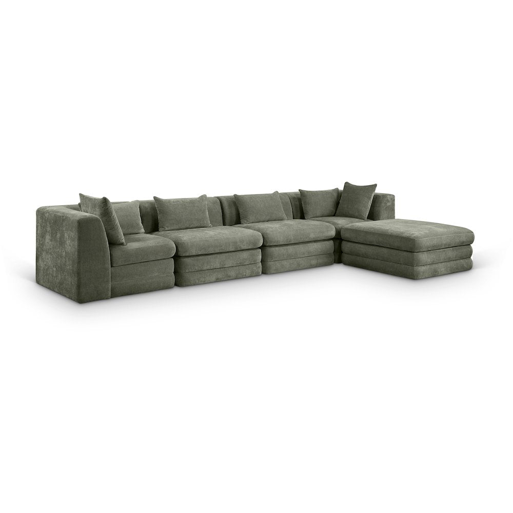 Stellar 152" Green Chenille Fabric Upholstered 5Pc. Modular Sectional
