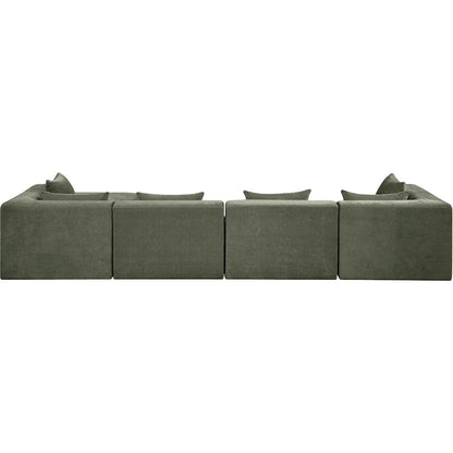 Stellar 152" Green Chenille Fabric Upholstered 5Pc. Modular Sectional