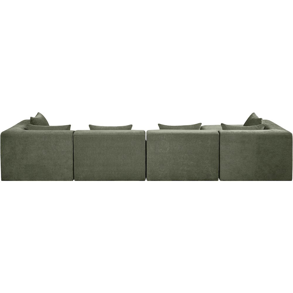 Stellar 152" Green Chenille Fabric Upholstered 5Pc. Modular Sectional