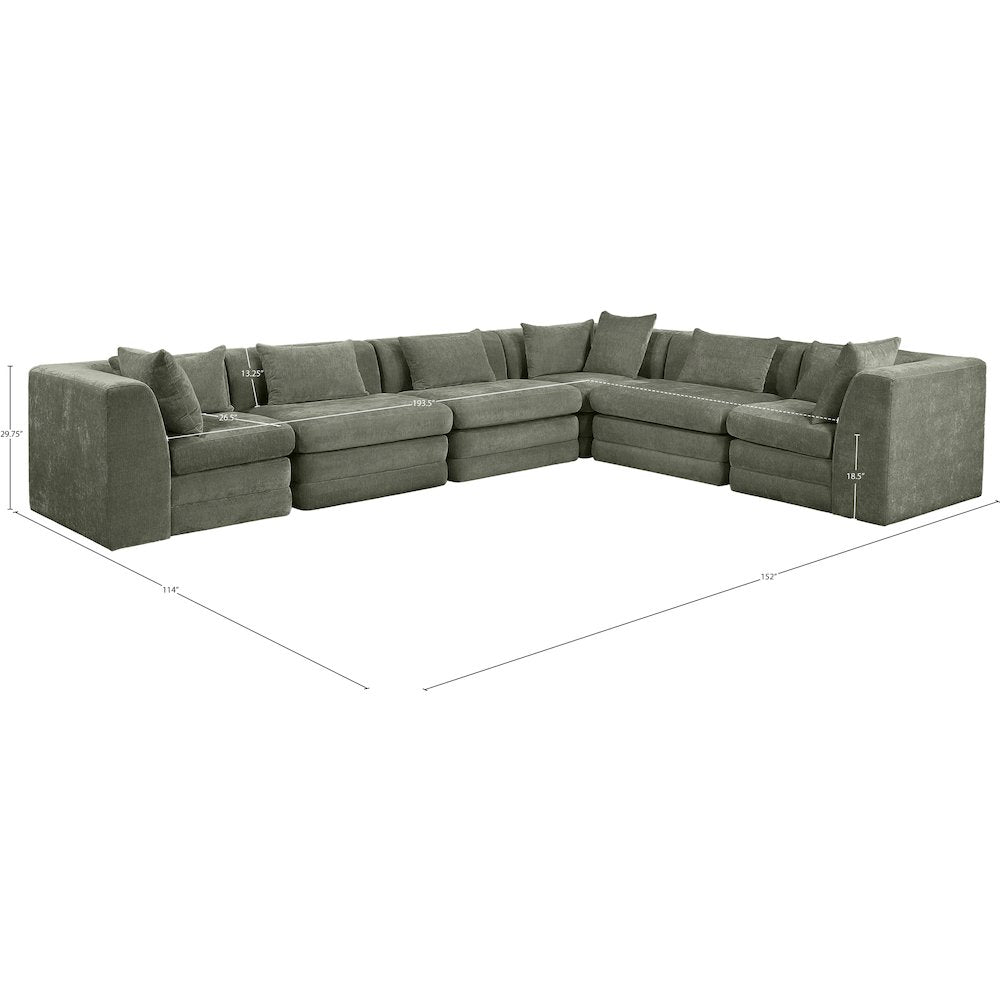 Stellar 152" Green Chenille Fabric Upholstered 6Pc. Modular Sectional