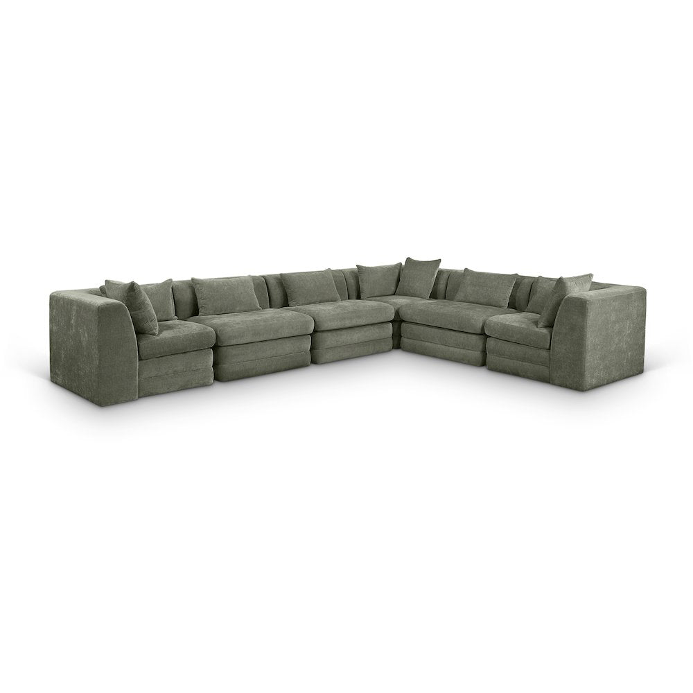 Stellar 152" Green Chenille Fabric Upholstered 6Pc. Modular Sectional