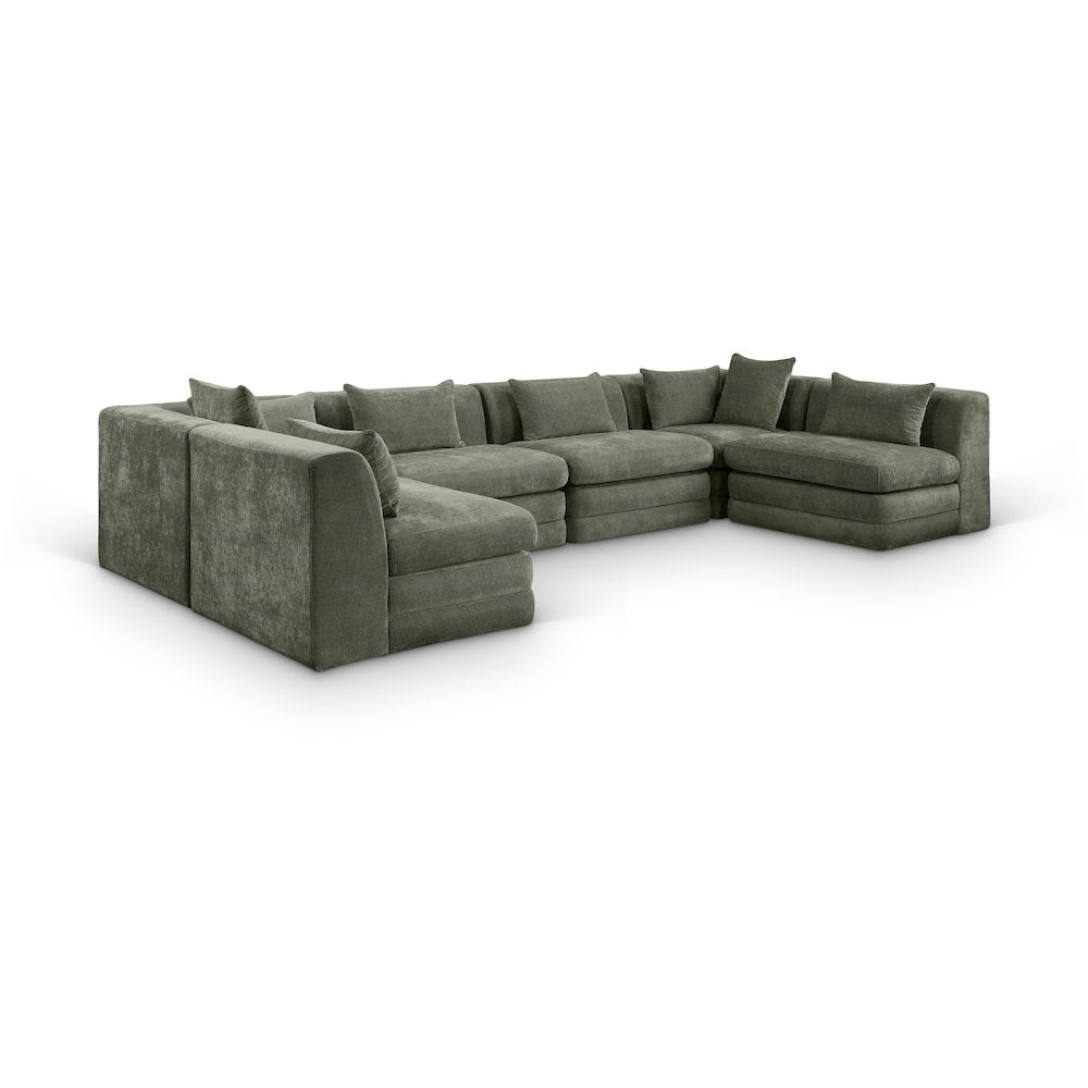 Stellar 152" Green Chenille Fabric Upholstered 6Pc. Modular Sectional