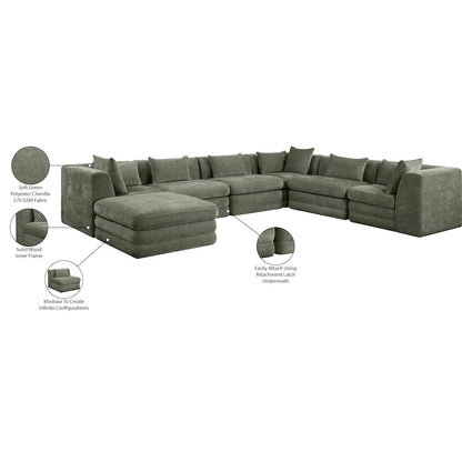 Stellar 152" Green Chenille Fabric Upholstered 7Pc. Modular Sectional