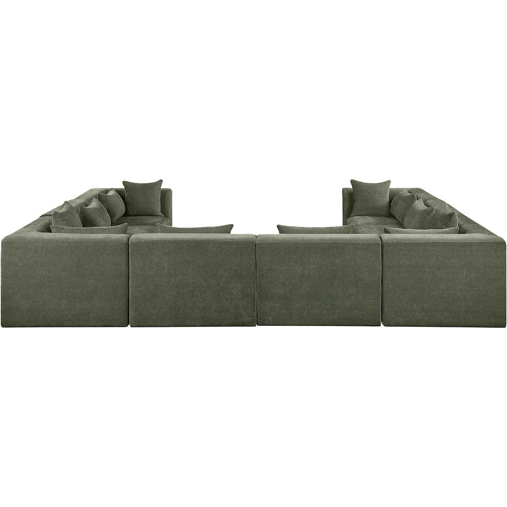 Stellar 152" Green Chenille Fabric Upholstered 8Pc. Modular Sectional