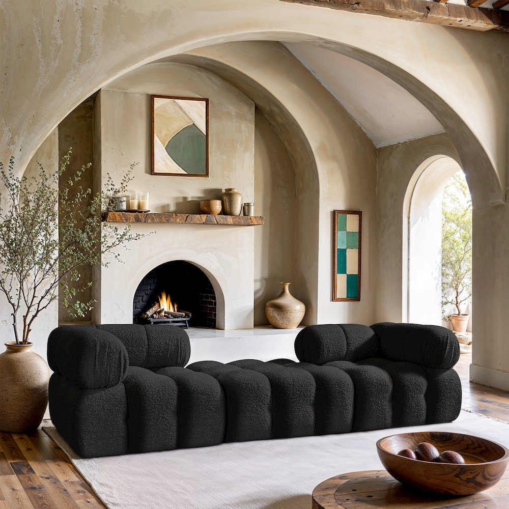 Ames 102" Black Boucle Fabric Upholstered 3pc. Modular Sofa