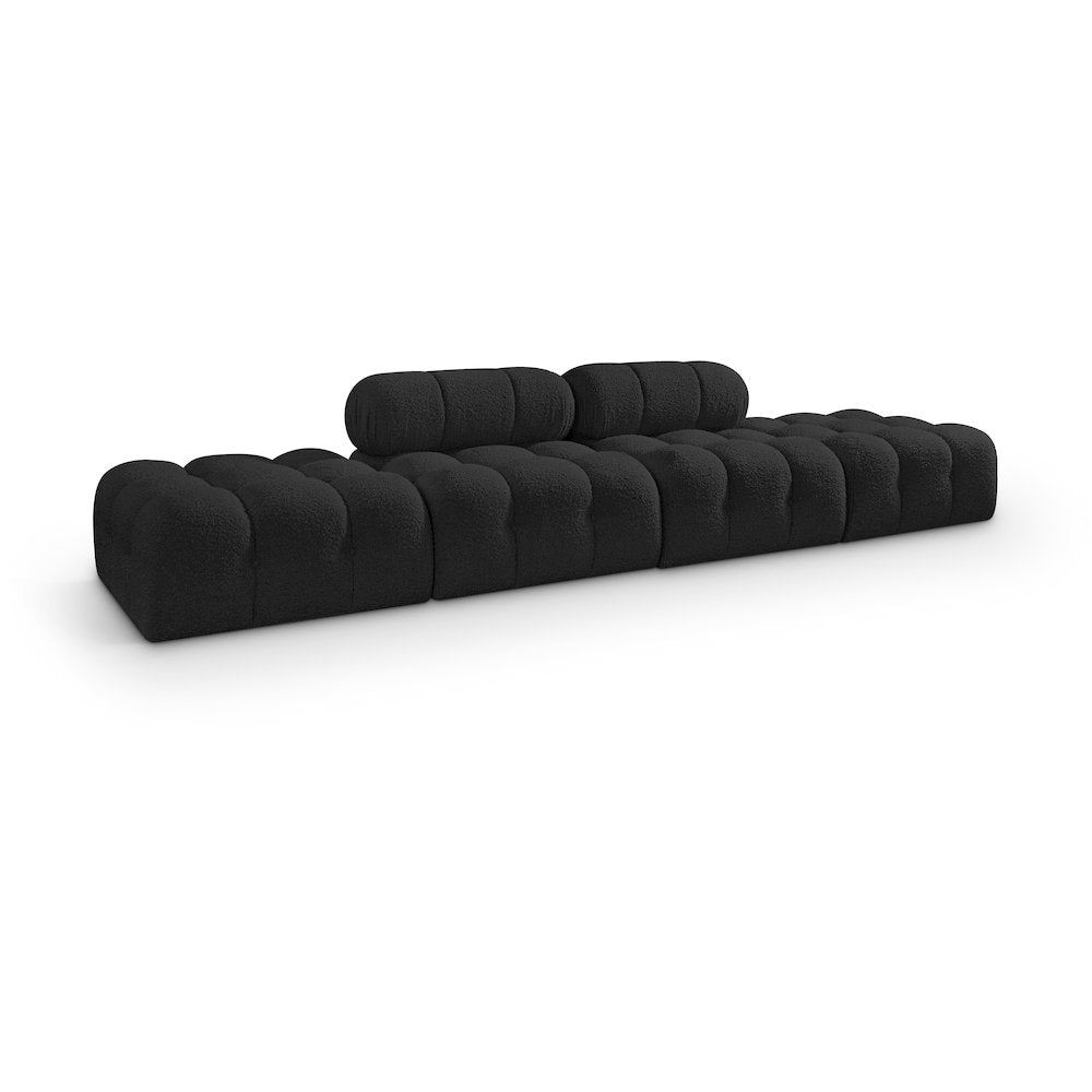 Ames 136" Black Boucle Fabric Upholstered 4pc. Modular Sofa