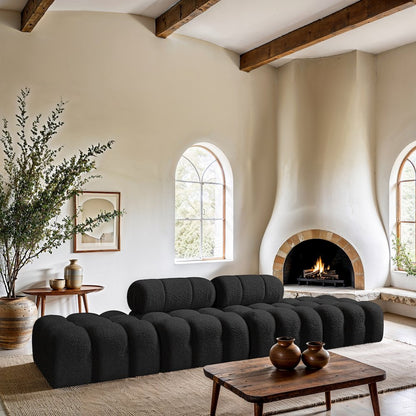 Ames 136" Black Boucle Fabric Upholstered 4pc. Modular Sofa
