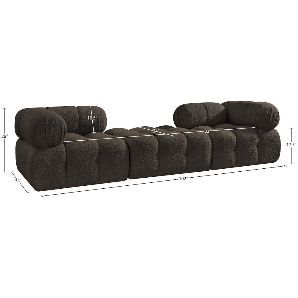 Ames 102" Brown Boucle Fabric Upholstered 3pc. Modular Sofa