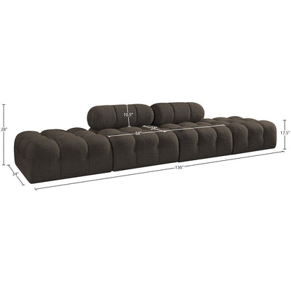 Ames 136" Brown Boucle Fabric Upholstered 4pc. Modular Sofa
